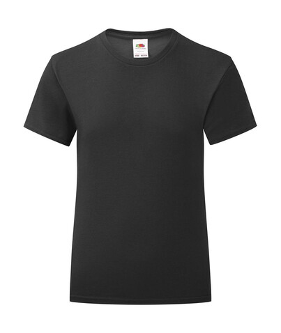 Fruit of the Loom Girls` Iconic 150 T, Black, 140 (9-11) bedrucken, Art.-Nr. 114011016