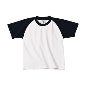 B &amp;amp; C Base-Ball/kids T-Shirt, White/Navy, 3/4 (98/104) bedrucken, Art.-Nr. 118420523