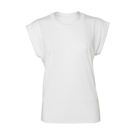 Bella Women`s Flowy Muscle Tee Rolled Cuff, White, S bedrucken, Art.-Nr. 171060003