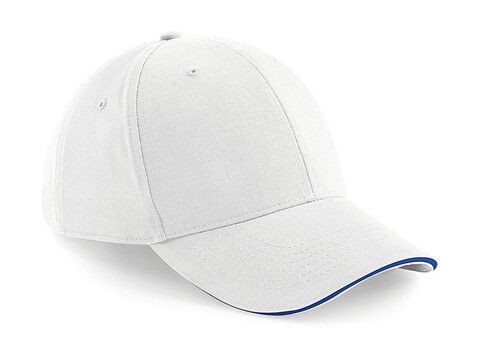 Beechfield Athleisure 6 Panel Cap, White/Bright Royal, One Size bedrucken, Art.-Nr. 371690550