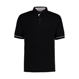 Kustom Kit Classic Fit Button Down Contrast Polo Shirt, Black/White, S bedrucken, Art.-Nr. 596111503