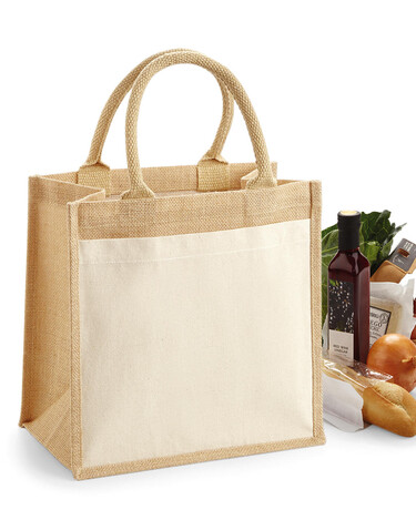 Westford Mill Cotton Pocket Jute Midi Tote, Natural, One Size bedrucken, Art.-Nr. 651280080 Westford Mill Cotton Pocket Jute Midi Tote, Natural, One Size bedrucken, Art.-Nr. 651280080