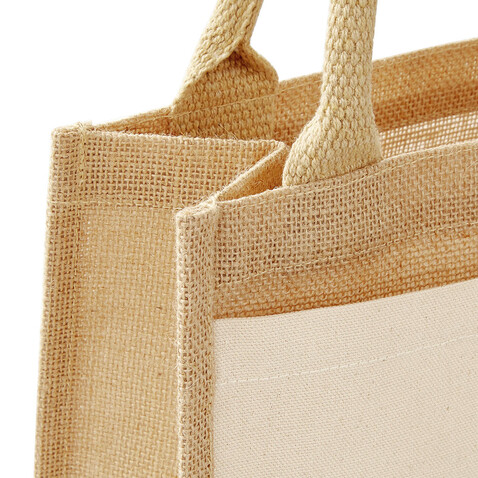 Westford Mill Cotton Pocket Jute Midi Tote, Natural, One Size bedrucken, Art.-Nr. 651280080 Westford Mill Cotton Pocket Jute Midi Tote, Natural, One Size bedrucken, Art.-Nr. 651280080