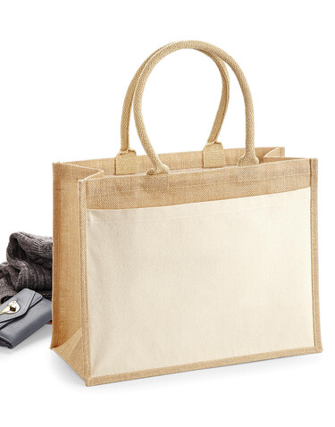 Westford Mill Cotton Pocket Jute Shopper, Natural, One Size bedrucken, Art.-Nr. 652280080