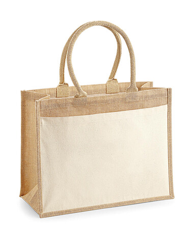 Westford Mill Cotton Pocket Jute Shopper, Natural, One Size bedrucken, Art.-Nr. 652280080