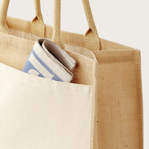 Westford Mill Cotton Pocket Jute Shopper, Natural, One Size bedrucken, Art.-Nr. 652280080