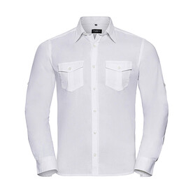 Russell Europe Men`s Roll Sleeve Shirt LS, White, S bedrucken, Art.-Nr. 718000001