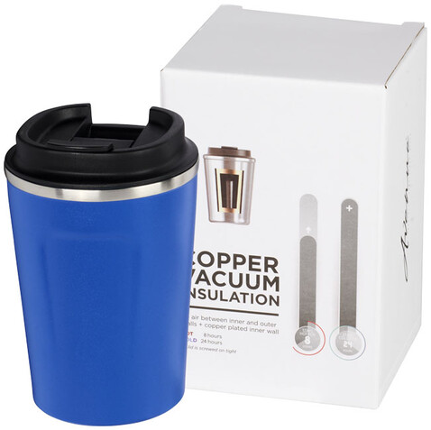 Thor 360 ml auslaufsicherer Kupfer-Vakuum Isolierbecher, blau bedrucken, Art.-Nr. 10058703 Thor 360 ml auslaufsicherer Kupfer-Vakuum Isolierbecher, blau bedrucken, Art.-Nr. 10058703