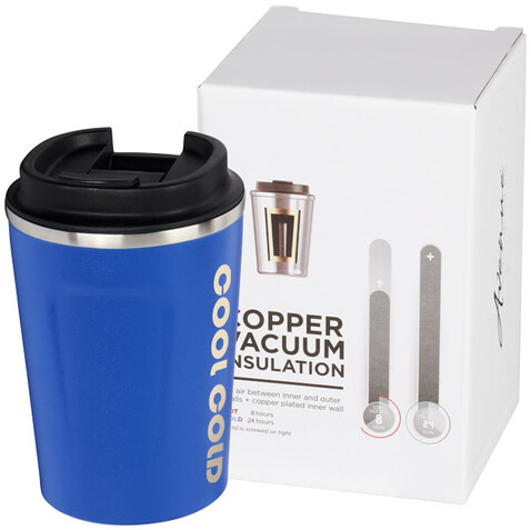 Thor 360 ml auslaufsicherer Kupfer-Vakuum Isolierbecher, blau bedrucken, Art.-Nr. 10058703 Thor 360 ml auslaufsicherer Kupfer-Vakuum Isolierbecher, blau bedrucken, Art.-Nr. 10058703