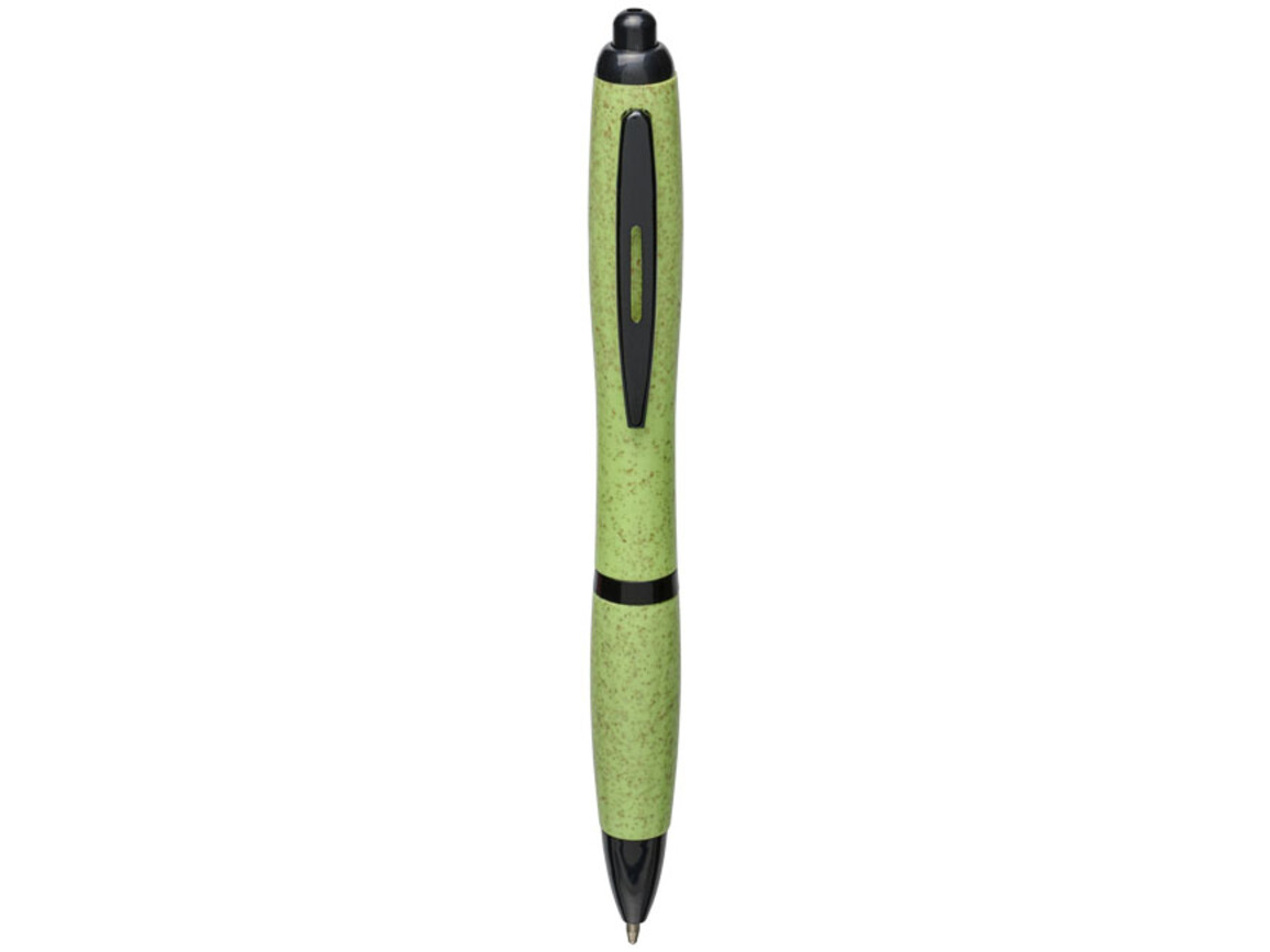 Nash Kugelschreiber aus Weizenstroh mit schwarzer Spitze, grün bedrucken, Art.-Nr. 10738303