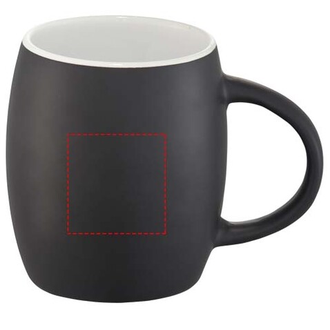 Hearth 400 ml Keramiktasse mit Holz Untersetzer, schwarz, weiss bedrucken, Art.-Nr. 10046600