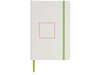 Spectrum weißes A5 Notizbuch mit farbigem Gummiband, weiss, limone bedrucken, Art.-Nr. 10713503
