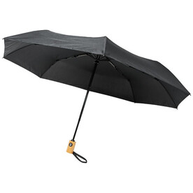 Bo 21&amp;quot; Vollautomatik Kompaktregenschirm aus recyceltem PET-Kunststoff, schwarz bedrucken, Art.-Nr. 10914301