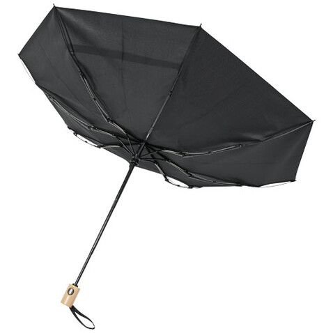 Bo 21" Vollautomatik Kompaktregenschirm aus recyceltem PET-Kunststoff, schwarz bedrucken, Art.-Nr. 10914301