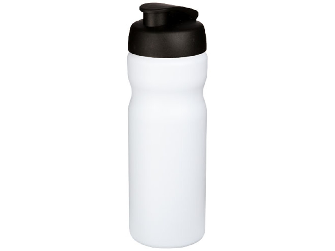 Baseline® Plus 650 ml Sportflasche mit Klappdeckel, weiss, schwarz bedrucken, Art.-Nr. 21068500