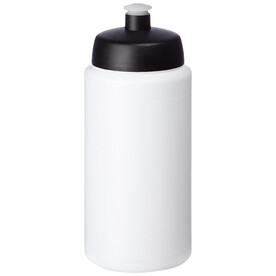Baseline® Plus grip 500 ml Sportflasche mit Sportdeckel, weiss, schwarz bedrucken, Art.-Nr. 21068700