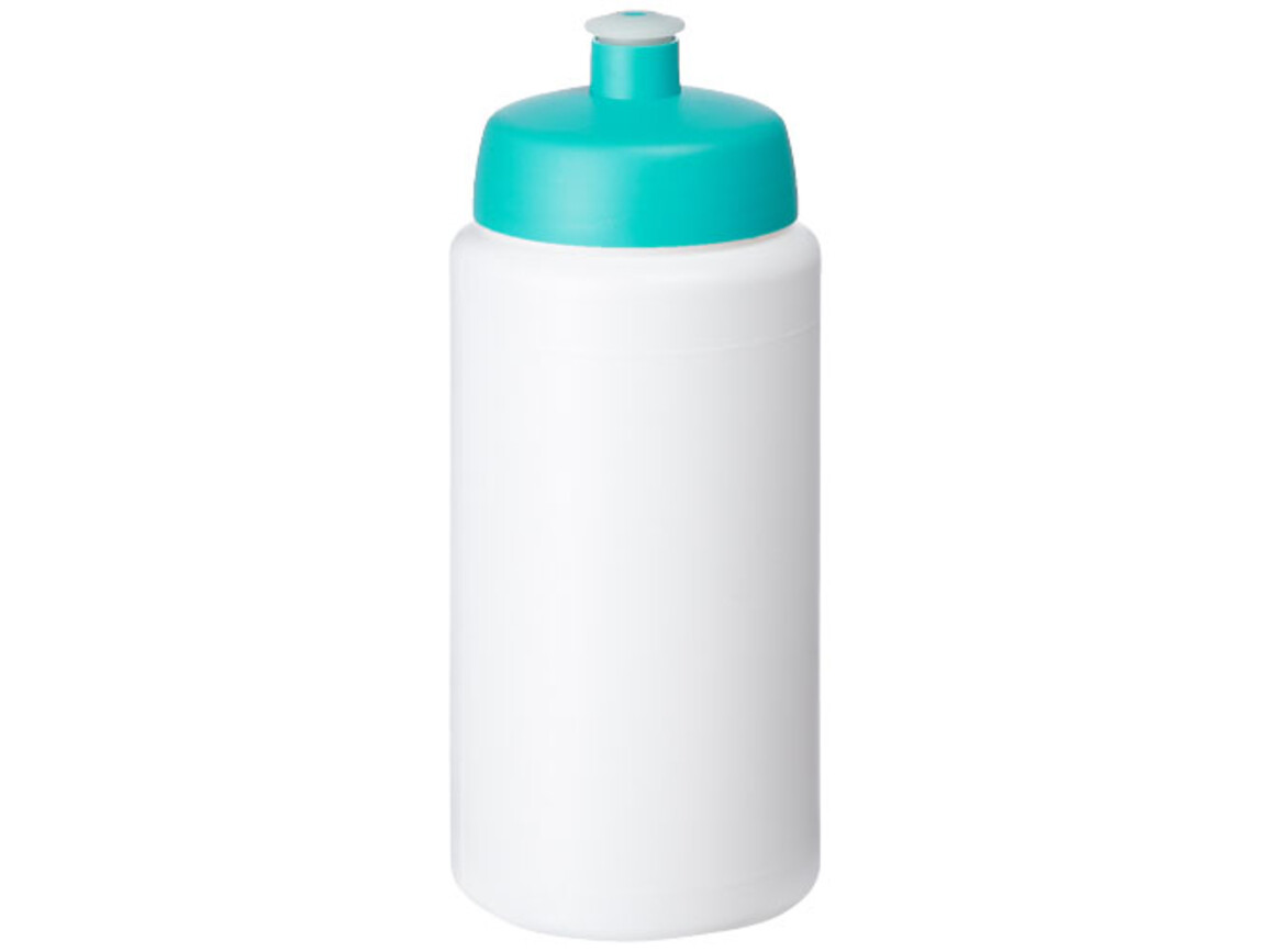 Baseline® Plus grip 500 ml Sportflasche mit Sportdeckel, weiss, aquablau bedrucken, Art.-Nr. 21068705