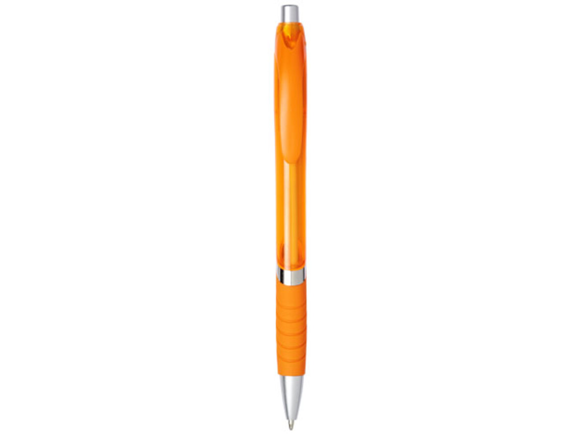 Turbo transparenter Kugelschreiber mit Gummigriff, orange bedrucken, Art.-Nr. 10736405