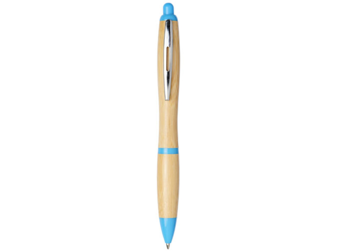 Nash Kugelschreiber aus Bambus, natur, hellblau bedrucken, Art.-Nr. 10737805