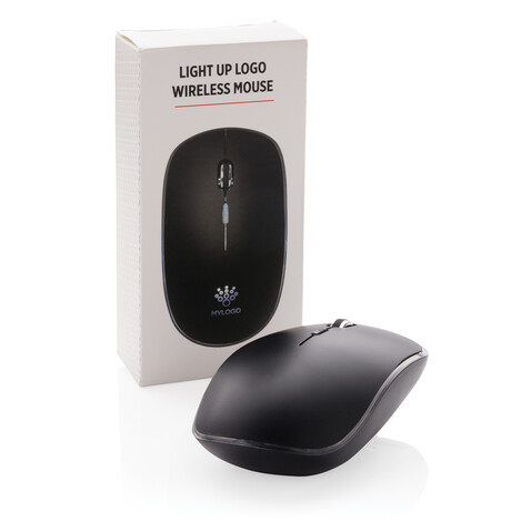 Light-Up Logo kabellose Maus schwarz bedrucken, Art.-Nr. P300.321 Light-Up Logo kabellose Maus schwarz bedrucken, Art.-Nr. P300.321
