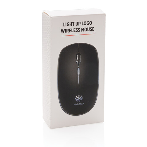 Light-Up Logo kabellose Maus schwarz bedrucken, Art.-Nr. P300.321 Light-Up Logo kabellose Maus schwarz bedrucken, Art.-Nr. P300.321
