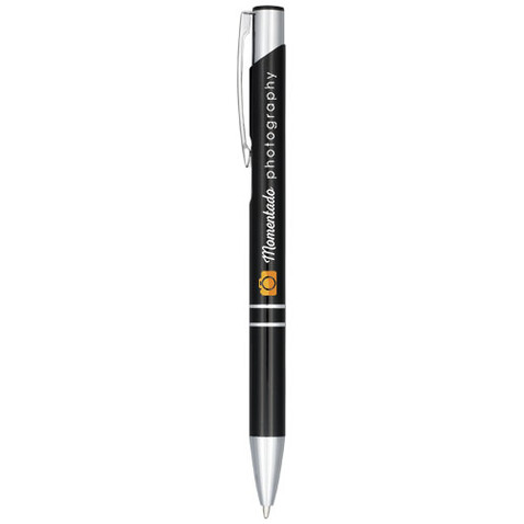 Moneta Druckkugelschreiber aus eloxiertem Aluminium (schwarze Mine), schwarz bedrucken, Art.-Nr. 10758300 Moneta Druckkugelschreiber aus eloxiertem Aluminium (schwarze Mine), schwarz bedrucken, Art.-Nr. 10758300