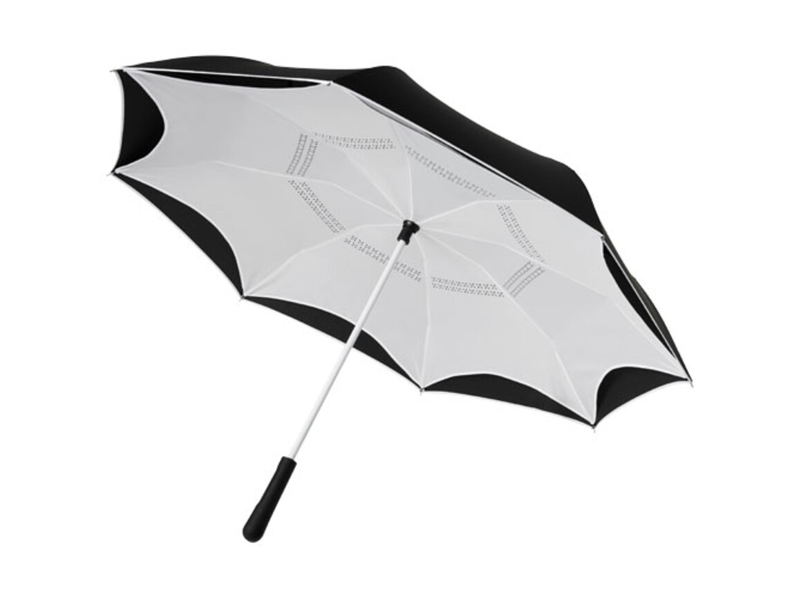 Yoon 23" umkehrbarer Regenschirm, weiss, schwarz bedrucken, Art.-Nr. 10940202