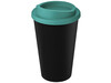 Americano® Eco 350 ml recycelter Becher, schwarz, aquablau bedrucken, Art.-Nr. 21042206