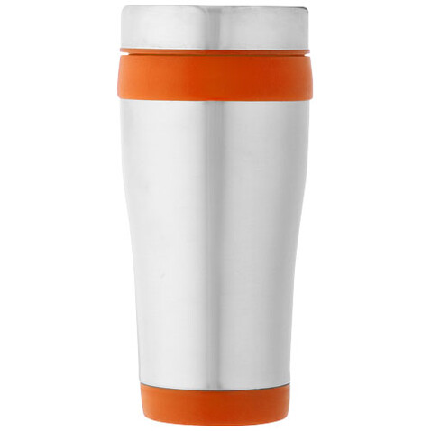 Elwood 410 ml Isolierbecher, silber, orange bedrucken, Art.-Nr. 10031004