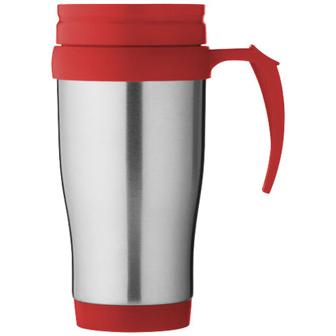 Sanibel 400 ml Isolierbecher, silber, rot bedrucken, Art.-Nr. 10029602 Sanibel 400 ml Isolierbecher, silber, rot bedrucken, Art.-Nr. 10029602
