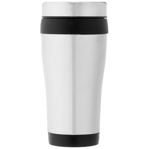 Elwood 410 ml Isolierbecher, silber, schwarz bedrucken, Art.-Nr. 10031001