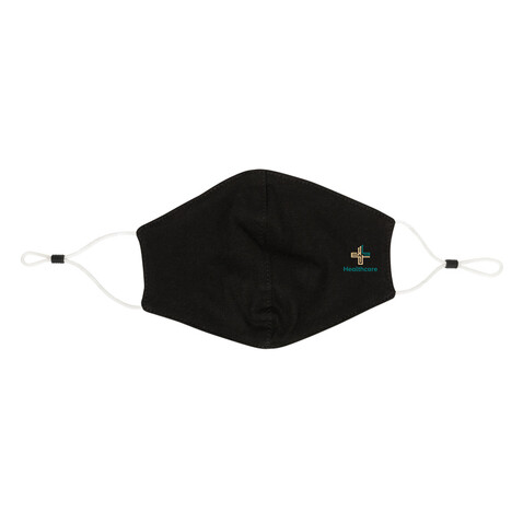 Wiederverwendbare 2-lagige Baumwoll-Gesichtsmaske schwarz bedrucken, Art.-Nr. P265.891 Wiederverwendbare 2-lagige Baumwoll-Gesichtsmaske schwarz bedrucken, Art.-Nr. P265.891