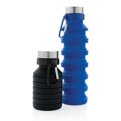 Auslaufgeschützte faltbare Silikonflasche schwarz bedrucken, Art.-Nr. P432.621 Auslaufgeschützte faltbare Silikonflasche schwarz bedrucken, Art.-Nr. P432.621