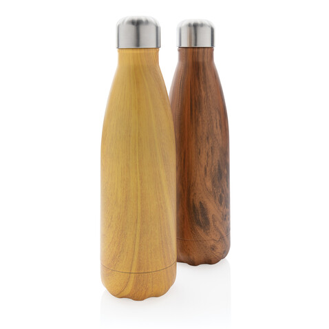 Vakuumisolierte Stainless Steel Flasche mit Holzoptik gelb bedrucken, Art.-Nr. P436.486