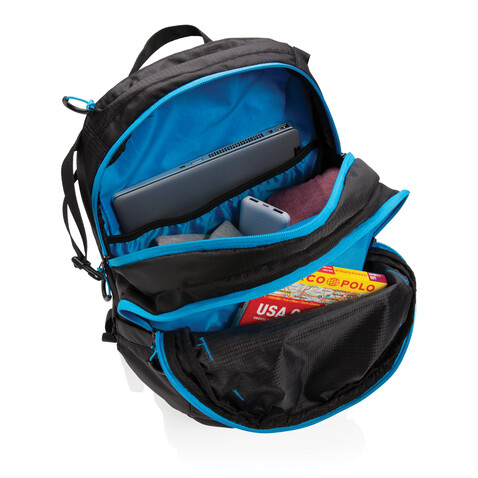 Explorer Ribstop mittlerer Wanderrucksack 26L PVC frei schwarz, blau bedrucken, Art.-Nr. P760.151