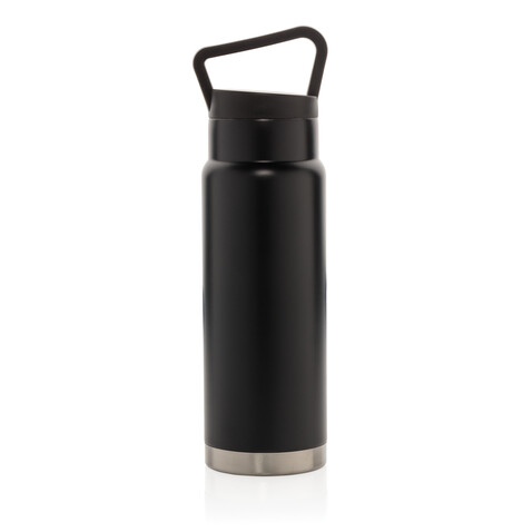 Auslaufsichere Vakuum-Flasche mit Tragegriff schwarz bedrucken, Art.-Nr. P436.921