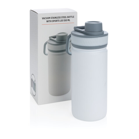 Sport Vakuum-Flasche aus Stainless Steel 550ml weiß, grau bedrucken, Art.-Nr. P436.193 Sport Vakuum-Flasche aus Stainless Steel 550ml weiß, grau bedrucken, Art.-Nr. P436.193