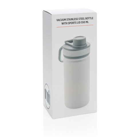 Sport Vakuum-Flasche aus Stainless Steel 550ml weiß, grau bedrucken, Art.-Nr. P436.193 Sport Vakuum-Flasche aus Stainless Steel 550ml weiß, grau bedrucken, Art.-Nr. P436.193