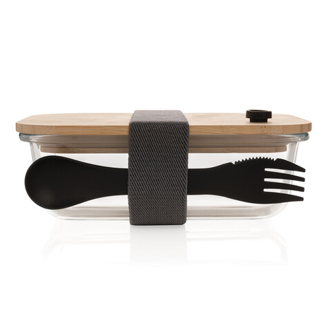 Lunch-Box aus Glas mit Bambusdeckel transparent bedrucken, Art.-Nr. P269.560