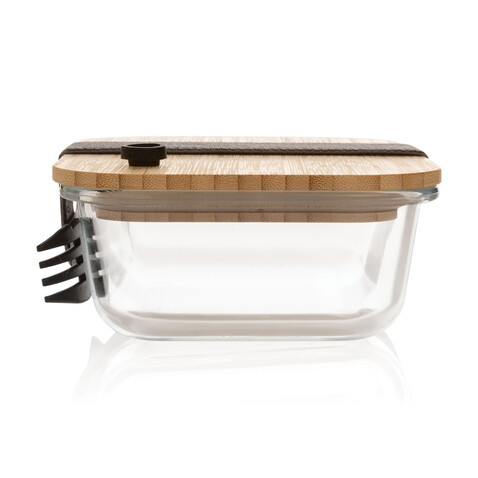 Lunch-Box aus Glas mit Bambusdeckel transparent bedrucken, Art.-Nr. P269.560