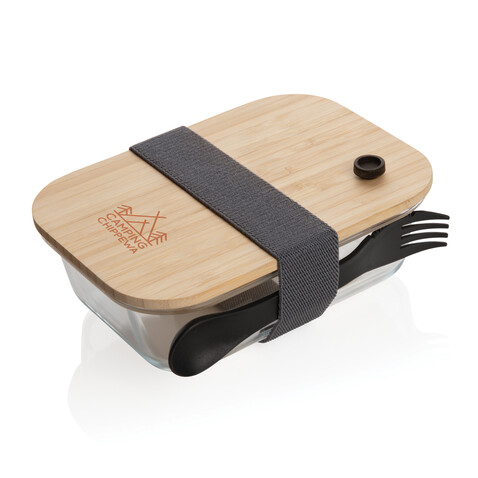 Lunch-Box aus Glas mit Bambusdeckel transparent bedrucken, Art.-Nr. P269.560