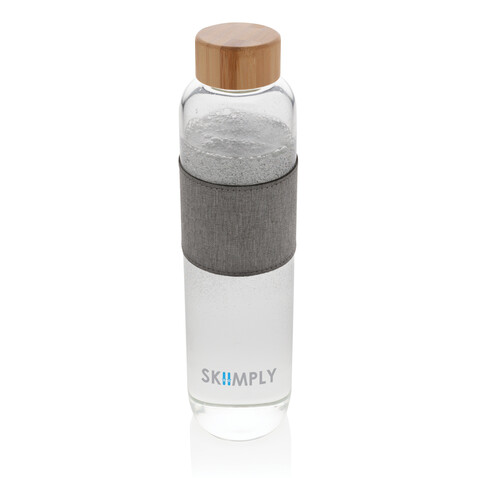 Impact Borosilikat-Glasflasche mit Bambusdeckel transparent, grau bedrucken, Art.-Nr. P436.770