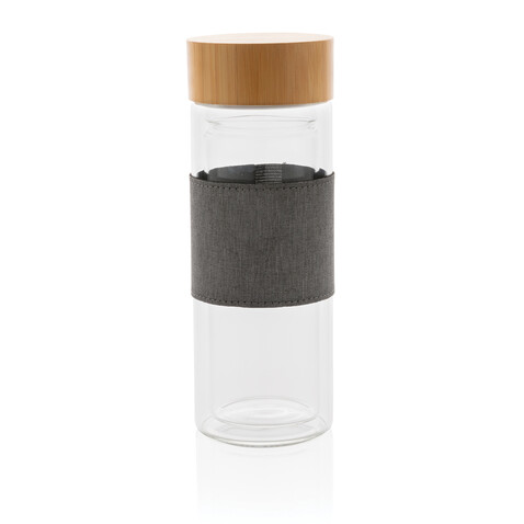 Impact doppelwandige Borosilikatglas-Flasche transparent, grau bedrucken, Art.-Nr. P436.780 Impact doppelwandige Borosilikatglas-Flasche transparent, grau bedrucken, Art.-Nr. P436.780