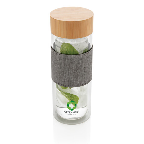 Impact doppelwandige Borosilikatglas-Flasche transparent, grau bedrucken, Art.-Nr. P436.780 Impact doppelwandige Borosilikatglas-Flasche transparent, grau bedrucken, Art.-Nr. P436.780