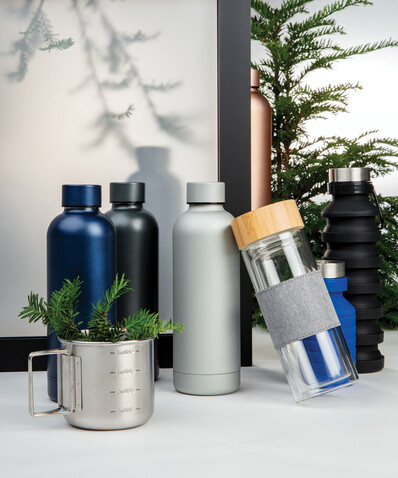 Impact doppelwandige Borosilikatglas-Flasche transparent, grau bedrucken, Art.-Nr. P436.780 Impact doppelwandige Borosilikatglas-Flasche transparent, grau bedrucken, Art.-Nr. P436.780