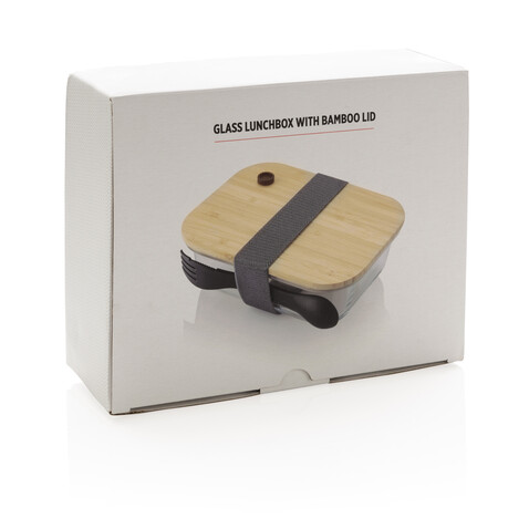 Lunch-Box aus Glas mit Bambusdeckel transparent bedrucken, Art.-Nr. P269.560