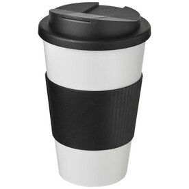 Americano® 350 ml Isolierbecher mit Schutzring &amp;amp; auslaufsicherem Schraubverschluss, weiss, schwarz bedrucken, Art.-Nr. 21069600