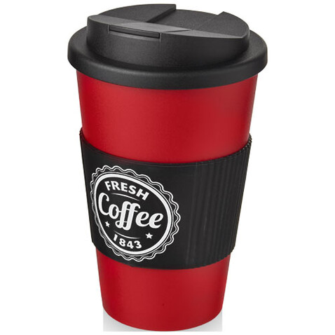 Americano® 350 ml Isolierbecher mit Schutzring & auslaufsicherem Schraubverschluss, rot, schwarz bedrucken, Art.-Nr. 21069616 Americano® 350 ml Isolierbecher mit Schutzring & auslaufsicherem Schraubverschluss, rot, schwarz bedrucken, Art.-Nr. 21069616