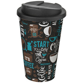 Brite-Americano® 350 ml Isolierbecher mit auslaufsicherem Schraubverschluss, weiss, schwarz bedrucken, Art.-Nr. 21069700