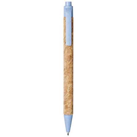 Midar Kugelschreiber aus Kork und Weizenstroh (schwarze Mine), natur, hellblau bedrucken, Art.-Nr. 10738501 Midar Kugelschreiber aus Kork und Weizenstroh (schwarze Mine), natur, hellblau bedrucken, Art.-Nr. 10738501